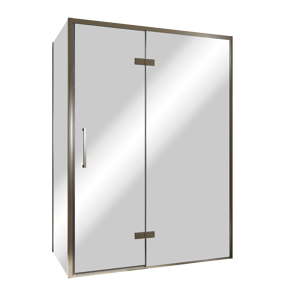 Balmani Senses Design douche d'angle avec porte pivotante à droite et paroi latérale fixe, 140 x 90 cm, Verre miroir reflex, Profil Brushed GunMetal
