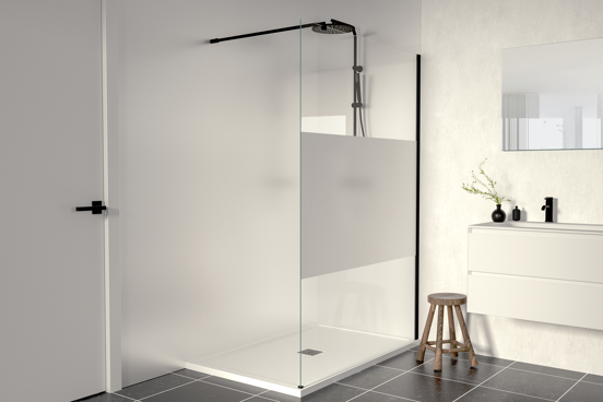 Linie Walk-In inloopdouche 140 x 200 cm helder glas met matte strook mat zwart profiel
