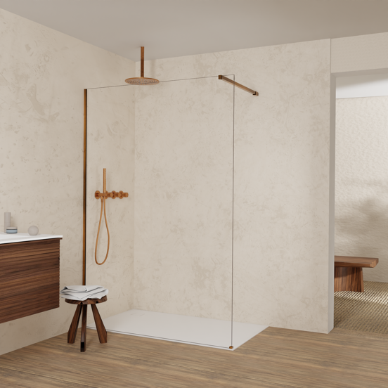 Balmani Modular Walk-In Dusche: 140 x 200 cm, Extra Klarglas, inklusive Coating, Profil Brushed Rosegold