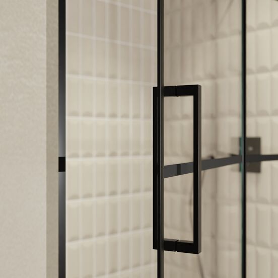 Balmani Senses Design porte pivotante à droite 140 cm x 210 cm verre Lined, Profil noir, coating inclus