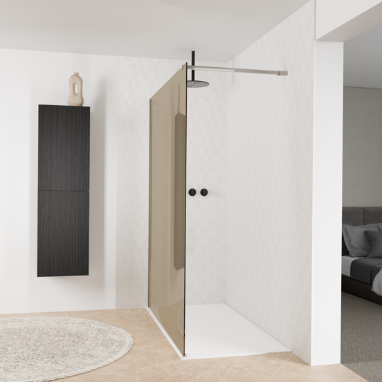 Balmani Modular douche à l'italienne: 160 x 200 cm, Verre bronze, Profil Brushed Inox