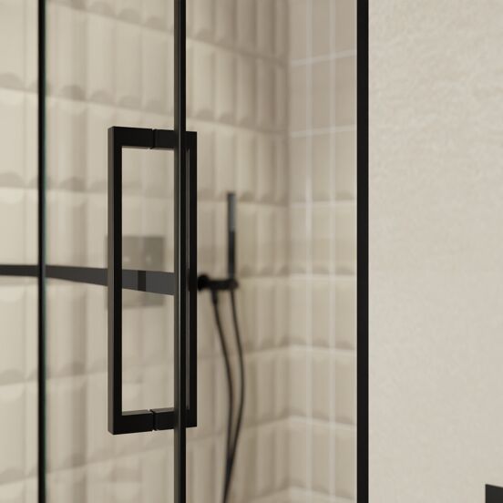 Balmani Senses Design porte pivotante à gauche 100 cm x 210 cm verre Lined, Profil noir, coating inclus
