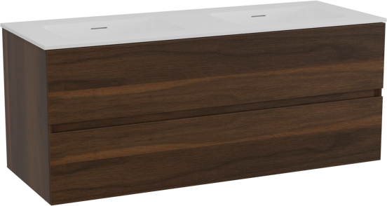 Storke Edge zwevend badkamermeubel 120 x 46 cm notelaar met Mata dubbele wastafel in solid surface mat wit