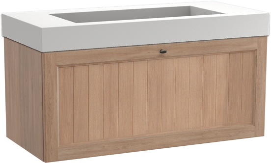 Balmani Lemon zwevend badkamermeubel 120 x 55 cm verweerde eik met Modus enkele wastafel voor 2 kraangaten in solid surface mat wit