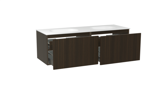 Balmani Sfera meuble salle de bains suspendu 150 x 55 cm eucalyptus avec Tablo Oval double vasque en solid surface blanc mat