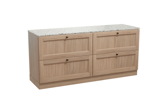 Balmani Lemon staand badkamermeubel 180 x 55 cm verweerde eik met Stretto enkel of dubbel tablet in mat wit/zwart terrazzo