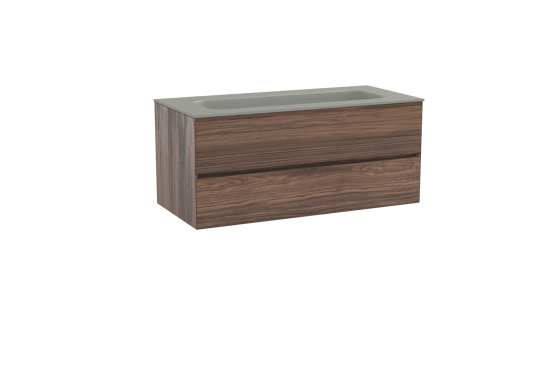 Balmani Mitra zwevend badmeubel 120 x 55 cm notenhout met Tablo Arcato enkele wastafel voor 2 kraangaten in solid surface steengrijs