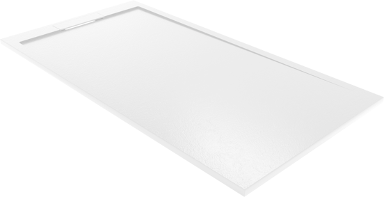 Balmani Indus Duschwanne: 170 x 90 cm, Marmorkomposit, Weiße Schieferstruktur, matt