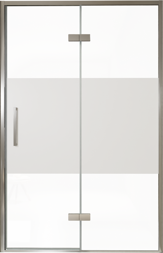Balmani Senses Design douche draaideur rechts 140 cm x 210 cm Helder glas met matte strook, Chroom profielen, met coating