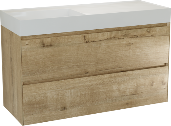 Balmani Mitra Compact meuble salle de bains suspendu 100 x 46 cm Noyer américain avec Argila vasque asymétrique droite en marbre composite blanc brillant