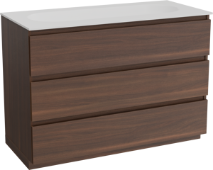 Balmani Lucida staand badkamermeubel 120 x 55 cm amerikaanse notelaar met Tablo Oval enkele wastafel voor 2 kraangaten in solid surface mat wit
