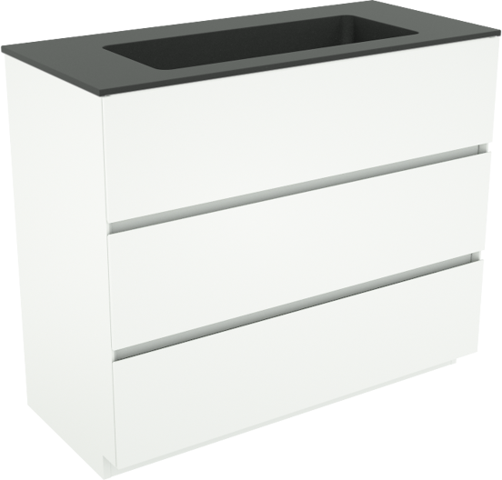 Storke Edge meuble salle de bains à poser 100 x 46 cm blanc mat avec Scuro plan simple en quartz noir mat