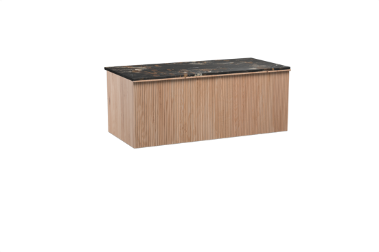 Balmani Forma meuble salle de bains suspendu 120 x 55 cm chêne naturel avec Stretto tablette simple en marbre portoro gold, Nervure droite symétrique verticale