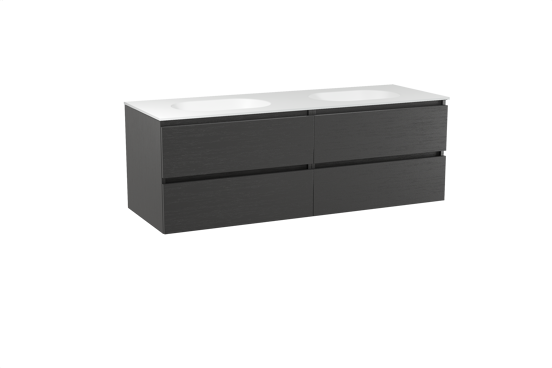 Balmani Lucida meuble salle de bains suspendu 150 x 55 cm chêne noir avec Tablo Oval double vasque en solid surface blanc mat