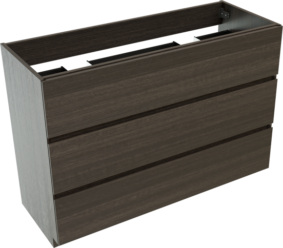 Storke Edge staande wastafelonderkast 120 x 46 cm donkere eik 3 lades 2 sifonuitsparingen