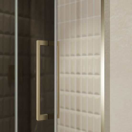 Balmani Senses Design douche draaideur links 140 cm x 210 cm Rookglas, Brushed Champagne Gold profielen, met coating
