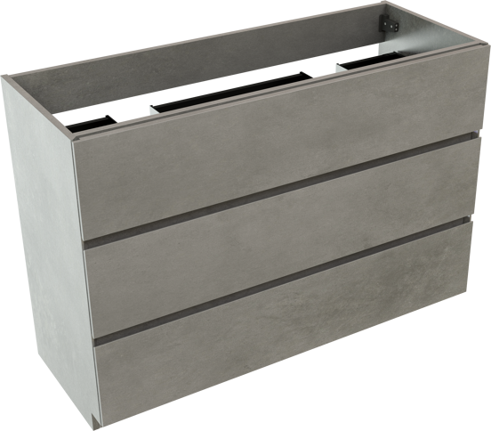 Storke Edge staande wastafelonderkast 120 x 46 cm beton donkergrijs 3 lades 2 sifonuitsparingen