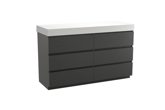 Balmani Lucida freistehendes Möbelstück Set: 150 x 55 cm, Schwarze Eiche, mit Dominus Einzel- oder Doppel Waschtischplatte, Solid Surface Weiß matt