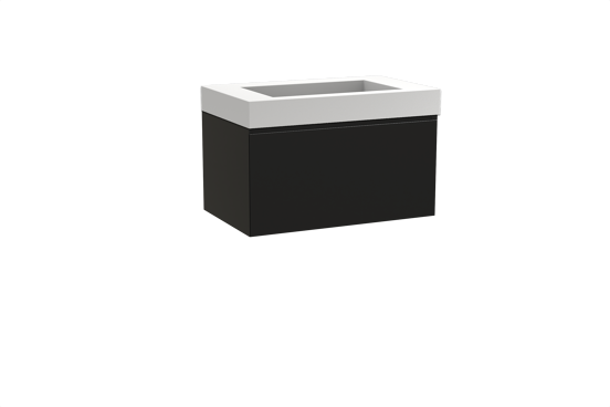 Balmani Idra meuble salle de bains suspendu 90 x 55 cm noir mat avec Modus plan simple en solid surface blanc mat
