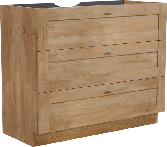 Linie Classo stehender Waschbeckenunterschrank: 100 x 46 cm, Eiche Natur, 3 Schubladen