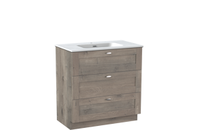 Linie Classo staand badkamermeubel 80 x 46 cm grijze eik met Baro enkele wastafel in porselein mat wit