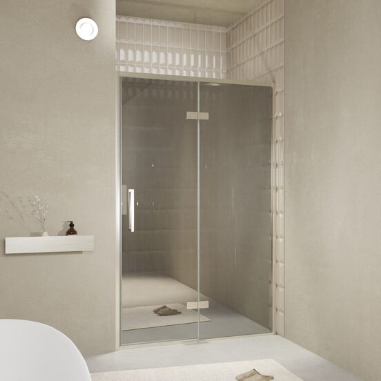 Balmani Senses Design porte pivotante à droite 140 cm x 210 cm verre Miroir Reflex, Profil Brushed CoolMetal, coating inclus