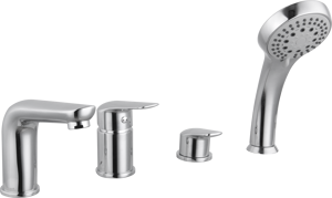 Linie Tibo robinet baignoire sur gorge 4 trous avec douchette chrome brillant