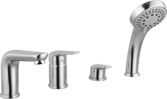 Linie Tibo robinet de bain sur gorge 4 trous avec douchette chrome brillant