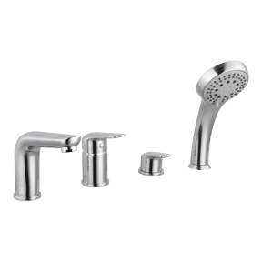 Linie Tibo robinet de bain sur gorge 4 trous avec douchette chrome brillant