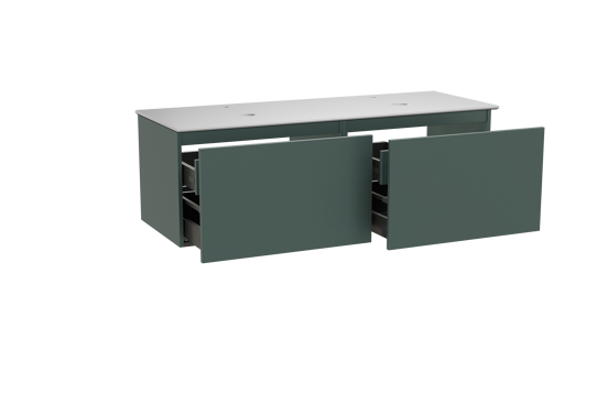 Balmani Sfera hängendes Möbelstück Set: 150 x 55 cm, Forest, mit Facetta Doppel Waschtischplatte, Solid Surface Weiß matt
