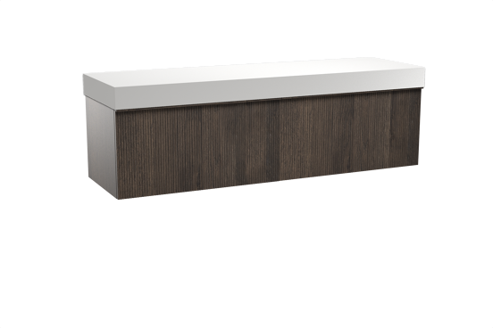 Balmani Forma meuble salle de bains suspendu 180 x 55 cm chêne fumé avec Dominus tablette simple ou double en solid surface blanc mat, Nervure droite symétrique verticale