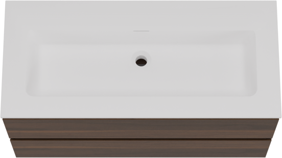 Storke Edge zwevend badkamermeubel 100 x 46 cm notelaar met Mata enkele wastafel in solid surface mat wit