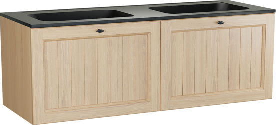Balmani Lemon meuble salle de bains suspendu 150 x 55 cm, plaqué chêne naturel avec Tablo Strada double vasque en noir mat