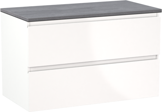 Linie Lado zwevend badkamermeubel 90 x 46 cm glanzend wit met Lado enkel tablet in melamine beton donkergrijs