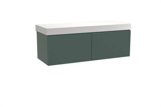 Balmani Sfera hängendes Möbelstück Set: 150 x 55 cm, Forest, mit Dominus Einzel- oder Doppel Waschtischplatte, Solid Surface Weiß matt