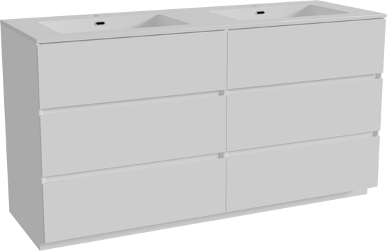 Storke Edge meuble salle de bains à poser 150 x 52 cm blanc brillant avec Diva double vasque en marbre composite blanc brillant