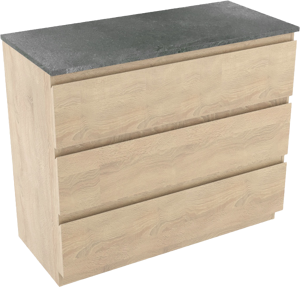 Linie Lado meuble salle de bains à poser 100 x 46 cm chêne blanc avec Lado tablette simple ou double en mélaminé ardoise gris