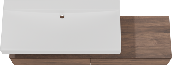 Balmani Mitra Elements hängendes Möbelstück Set: 180 x 55 cm, Amerikanischer Nussbaum mit Wave Einzelwaschtisch für 2 Armaturenlöcher 120 cm, Solid Surface Weiß matt