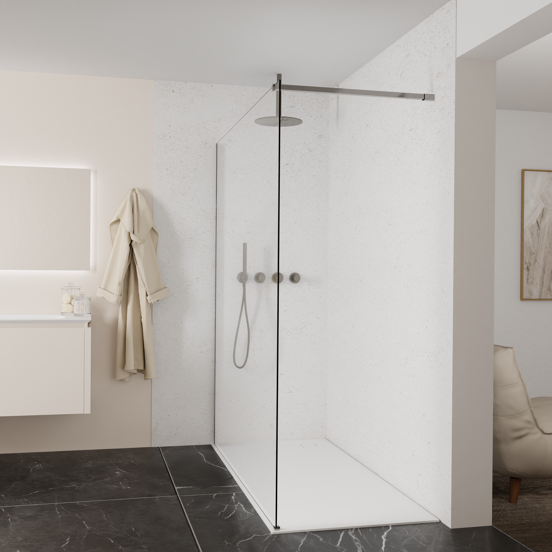 Balmani Modular Walk-In Dusche: 180 x 200 cm, Extra Klarglas, inklusive Coating, Profil Brushed GunMetal