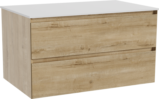 Balmani Mitra meuble salle de bains suspendu 90 x 55 cm chêne brut avec Stretto tablette simple en solid surface blanc mat