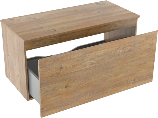 Linie Lado hängendes Möbelstück Set: 100 x 46 cm, Naturbelassene Eiche, mit Lado Einzel- oder Doppel Waschtischplatte, Melamin Naturbelassene Eiche