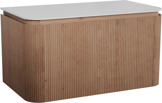 Balmani Moon meuble salle de bains suspendu 100 x 55 cm chêne naturel avec Moon tablette simple en solid surface blanc mat, Nervure droite symétrique verticale