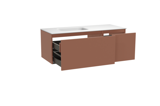 Balmani Sfera meuble salle de bains suspendu 135 x 55 cm cotto avec Tablo Arcato vasque asymétrique gauche en solid surface blanc mat