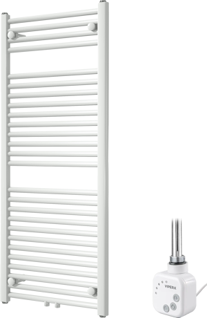 Vipera Kanza enkele handdoekradiator 50 x 120 cm elektrische verwarming glanzend wit zij- en middenaansluiting 500W, weerstand inbegrepen