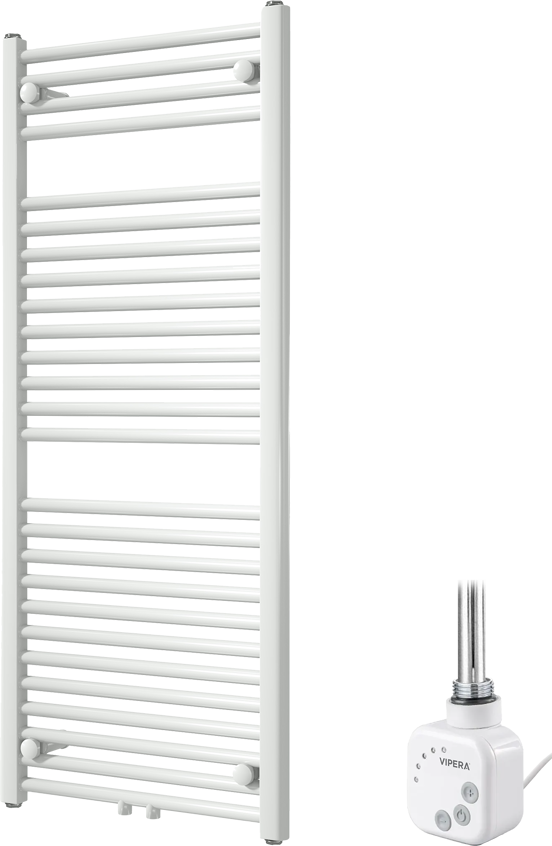 Vipera Kanza enkele handdoekradiator 50 x 120 cm elektrische verwarming hoogglans wit zij- en middenaansluiting 500W, weerstand inbegrepen