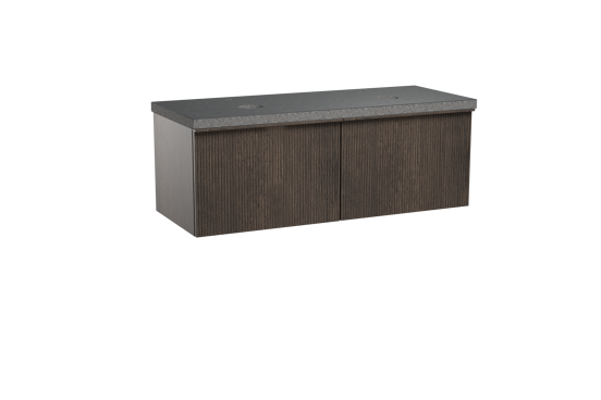 Balmani Forma meuble salle de bains suspendu 135 x 55 cm chêne fumé avec Rock tablette double en granit noir, Nervure droite symétrique verticale
