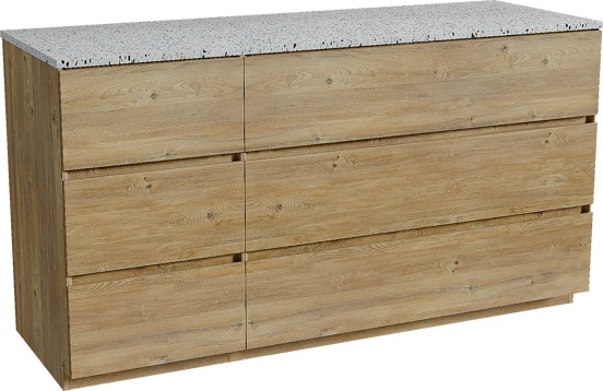 Storke Edge meuble salle de bains à poser 150 x 52 cm chêne brut avec Tavola tablette simple ou double en blanc/noir mat terrazzo