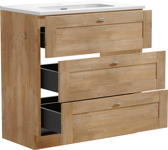Linie Classo meuble salle de bains à poser 80 x 46 cm chêne naturel avec Baro plan simple en porcelaine blanc brillant