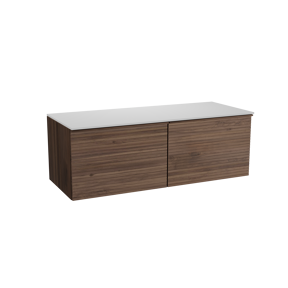 Balmani Forma meuble salle de bains suspendu 135 x 55 cm noyer américain avec Stretto tablette simple ou double en solid surface blanc mat, Nervure droite symétrique horizontale
