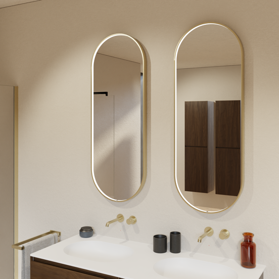 Balmani Secret ovaal badkamerspiegel Brushed Champagne Gold 45 x 120 cm met spiegelverlichting en anti-damp